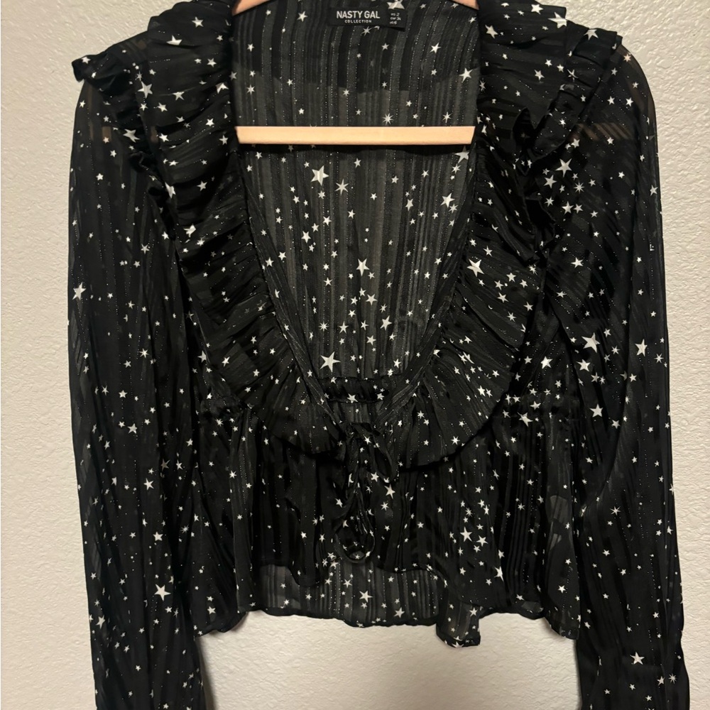Black Ruffled Women's Top - Picture 3 of 5